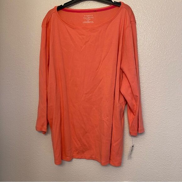 Talbots Tops - The Talbots 100% Pima Cotton boat Neck 3/4 Sleeve Basic coral Orange top 3XP